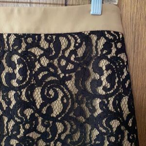 Tan Pencil Skirt with Black Lace